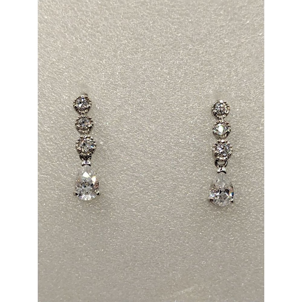 Sterling Silver 925 Pear Shape Dangle CZ Stud Earrings